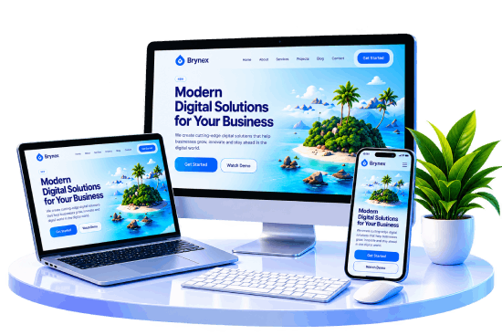 Responsive website design on desktop laptop and mobile